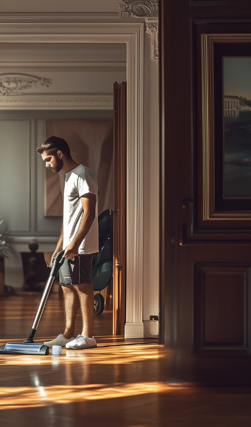 man vacuuming the foyer cleaning schedule how to clean your home like a pro