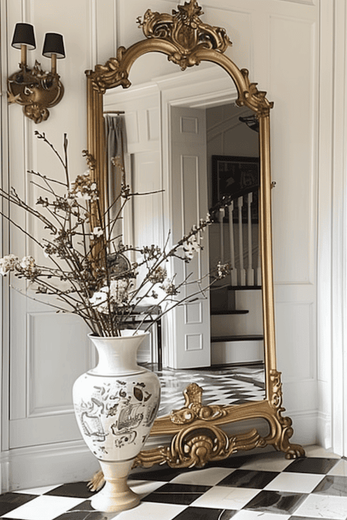 large ornate floor mirror entryway decor ideas