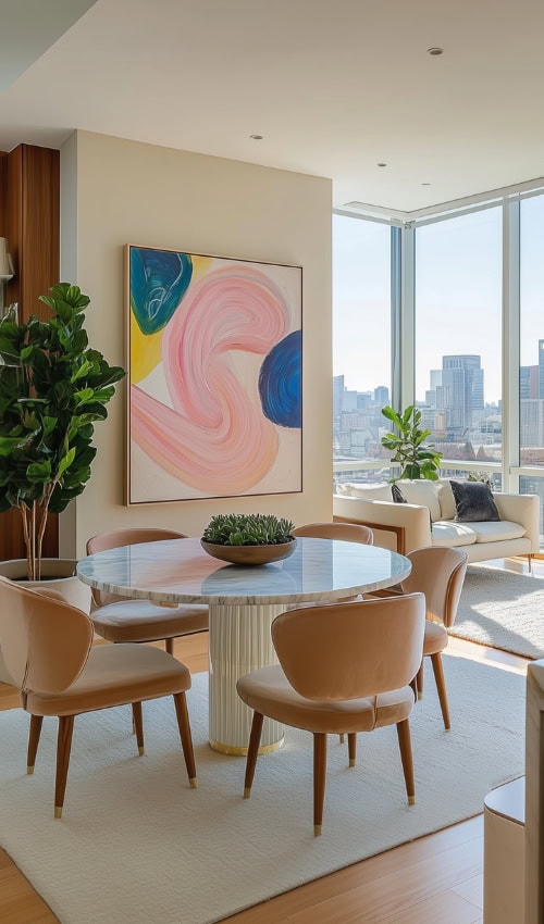 high-rise condo decorating with bright colors examples