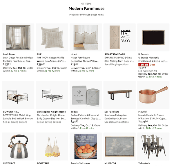 grid of modern farmhouse decor found on amazon examples