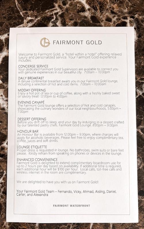 Fairmont waterfront vancouver gold lounge menu