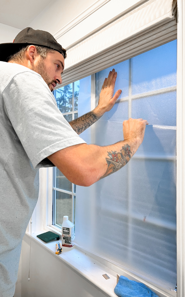 showing exactly how to apply privacy window film to make windows private step by step tutorial
