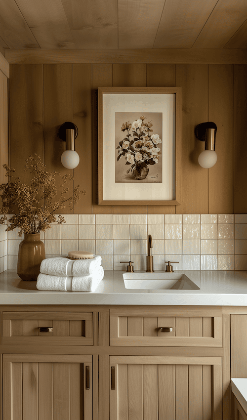 creative tiles in tiny bathroom to make it look more spacious