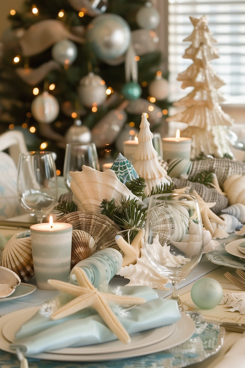 Coastal Theme Christmas Table Decor Ideas
