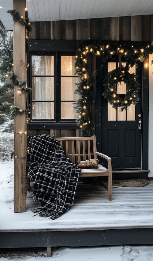 Christmas garland idea fo rfront porch example on a modern cottage porch