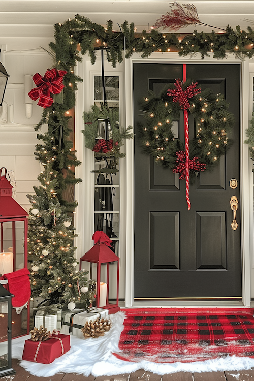 Red Christmas decor for front porch Holiday decorating