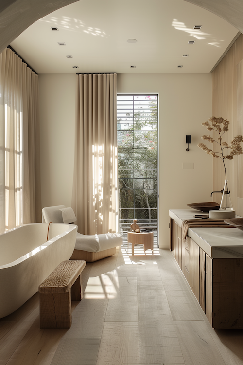 bathroom in quiet luxury home designed by chelsea clarke