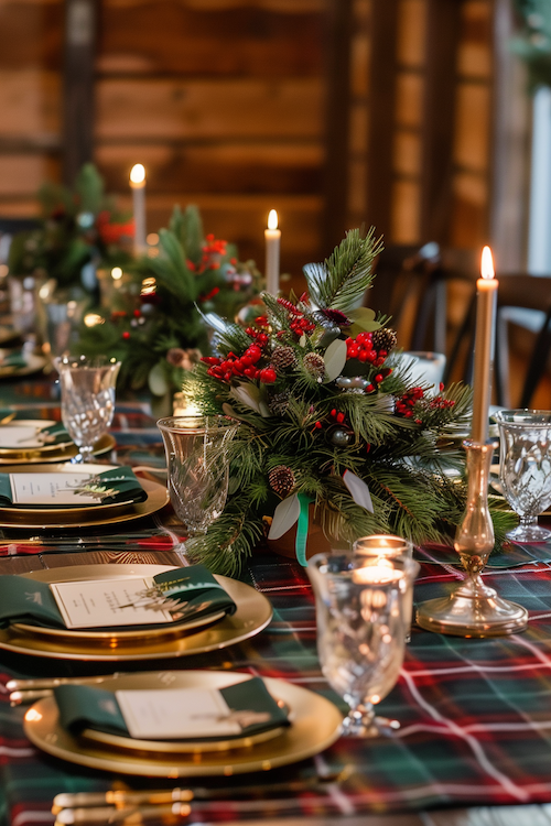 Traditional Christmas dinner table decor