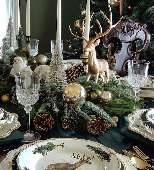 Classy Reindeer Theme Christmas Table Setting