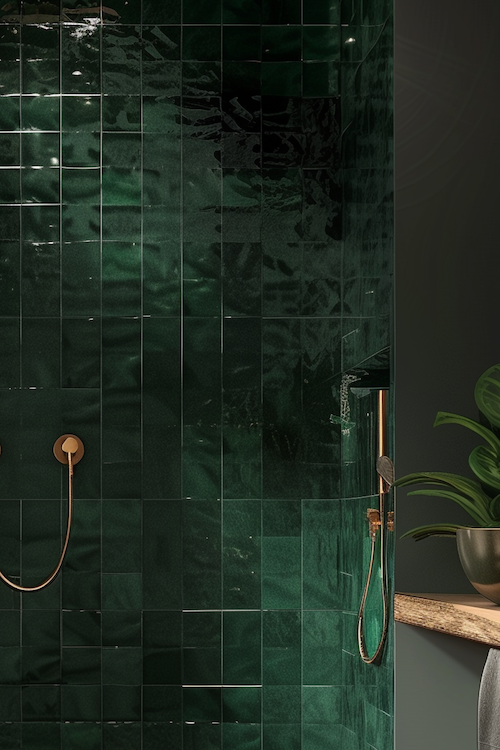 dark green shower statement tiles