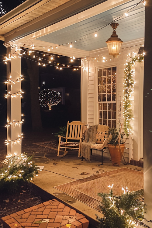 Christmas Front Porch Decor: String Lights
