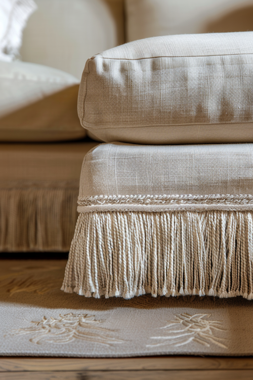 close up of tassels on furniture is a big trend this year