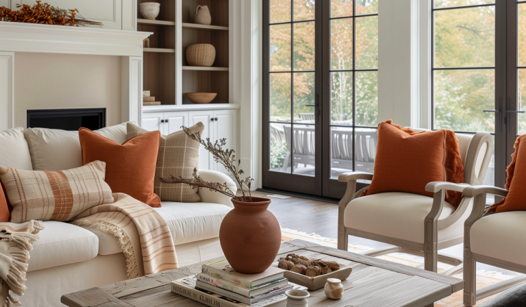 living room decorated with Cozy Fall Decorating Ideas To Create An Inviting Autumn Aesthetic