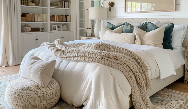 Shop The Room: Coastal Bedroom with Knit Blanket and organic bedding