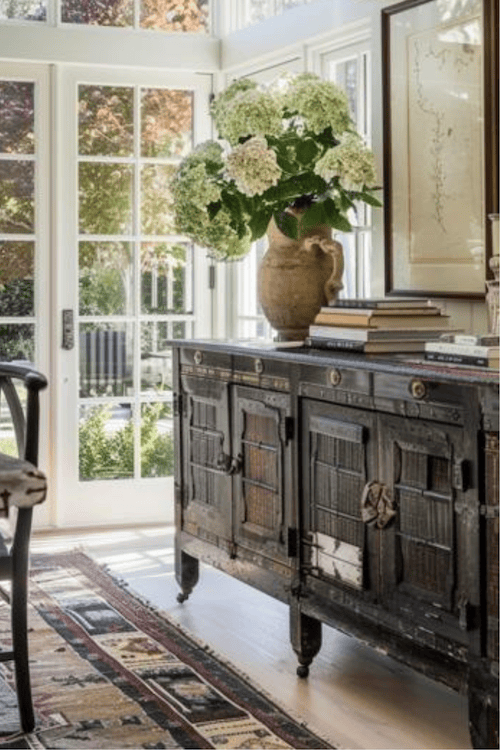 Antique credenza in character home dining room