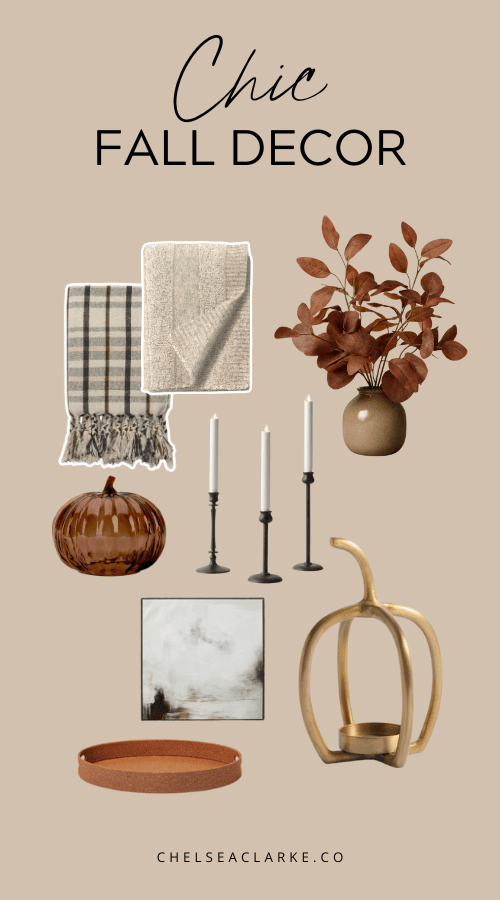 collection of decor items with the words chic fall decor