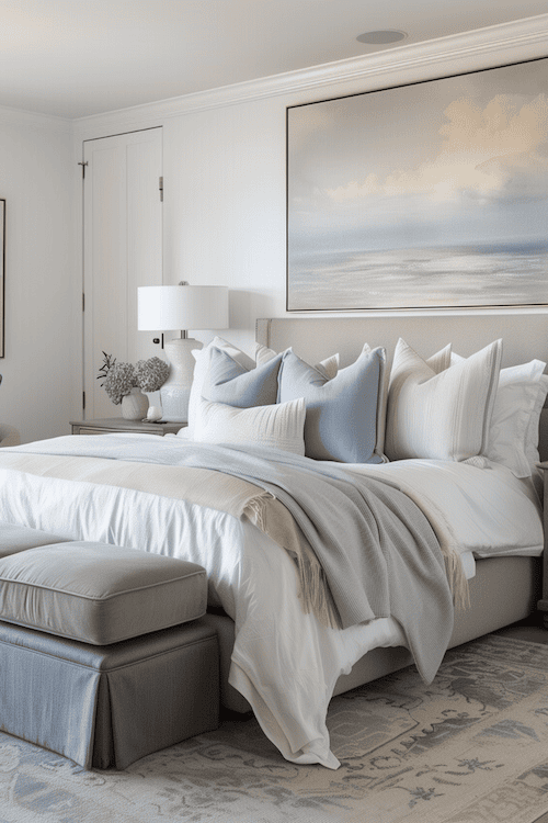 coastal bedroom with soft color palette