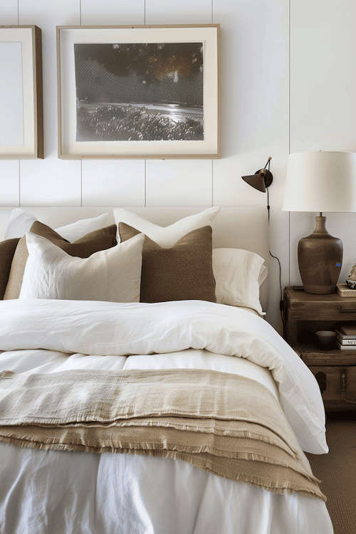 coastal artwork displayed in beach house bedroom