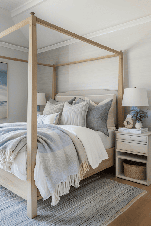 canopy bed in coastal bedroom