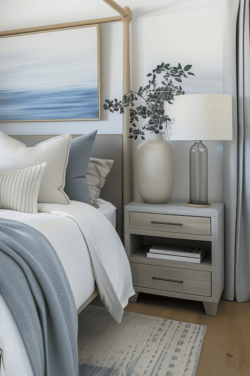 plants and greenery make this coastal bedroom feel inviting