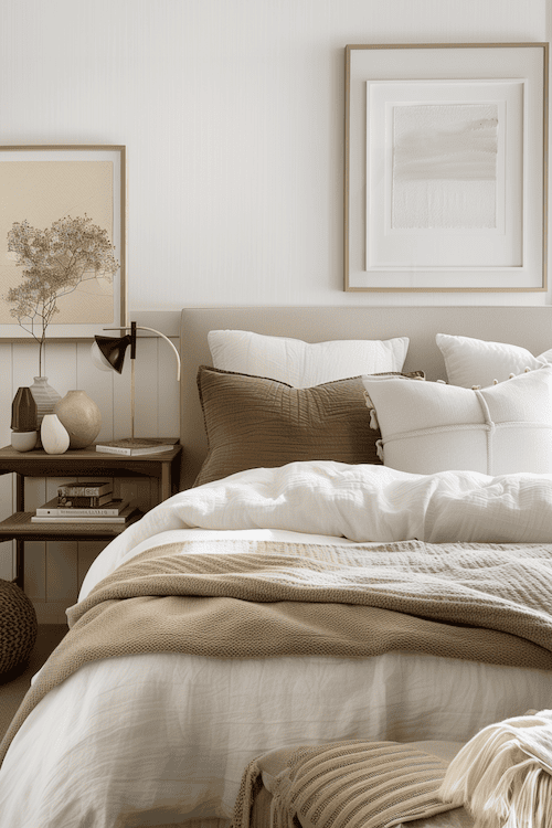 layered bedding in coastal bedroom design