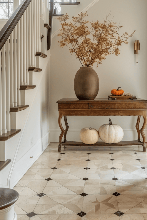 cozy fall decorating ideas front entryway console decor easy decorating