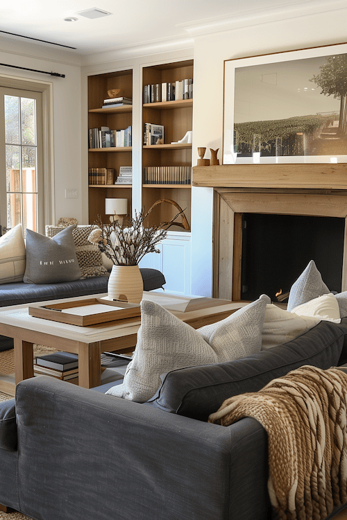 modern farmhouse inspired living room with organic modern updates