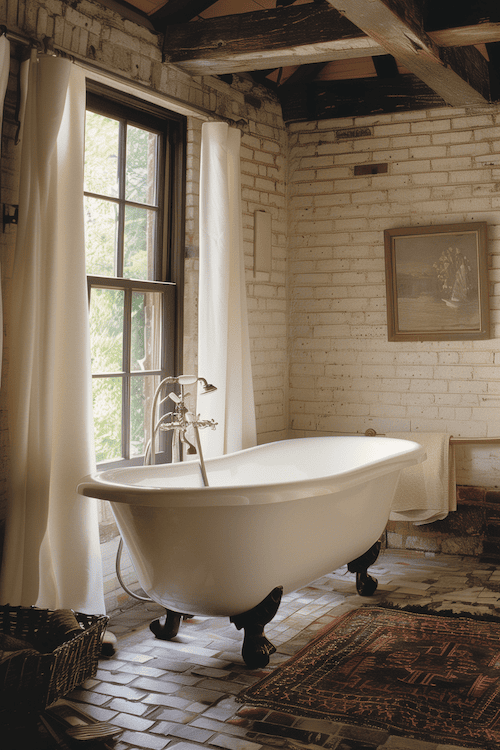 Claw foot tub in Nancy Meyers inspired bathroom remodel