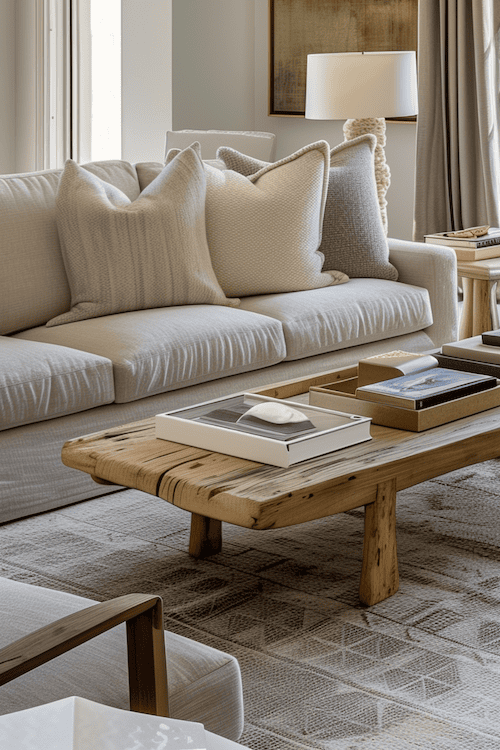 organic modern living room coffee table made with rustic wood materials