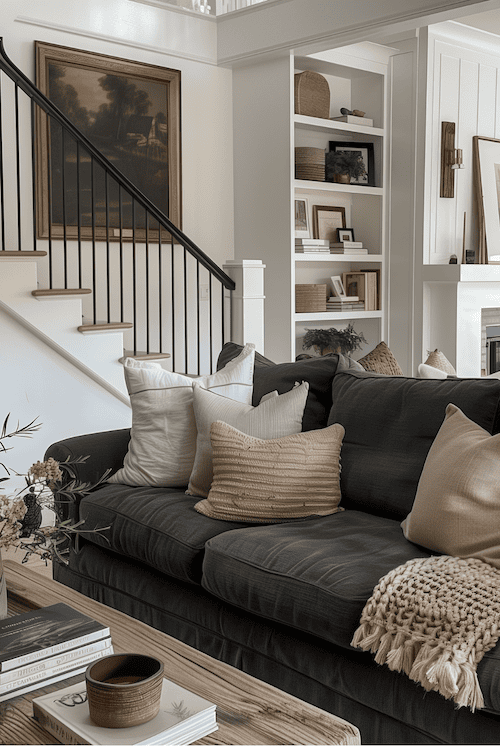 earthy and grounded living room decorated nicely