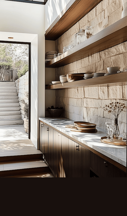 close up of bulters pantry in modern french country cottage