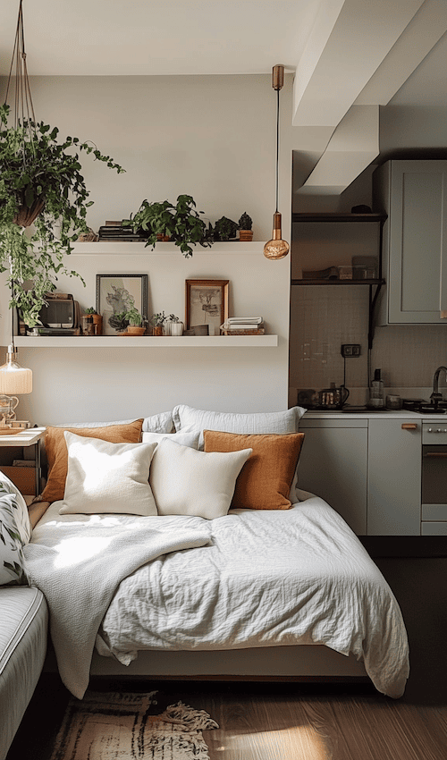 hanging shelves used by designers share decorating tips for tiny space living in this guide to Small Space Decor Tips