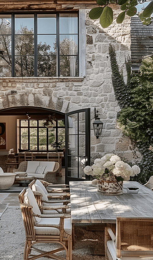 outdoor seating area modern french country cottage