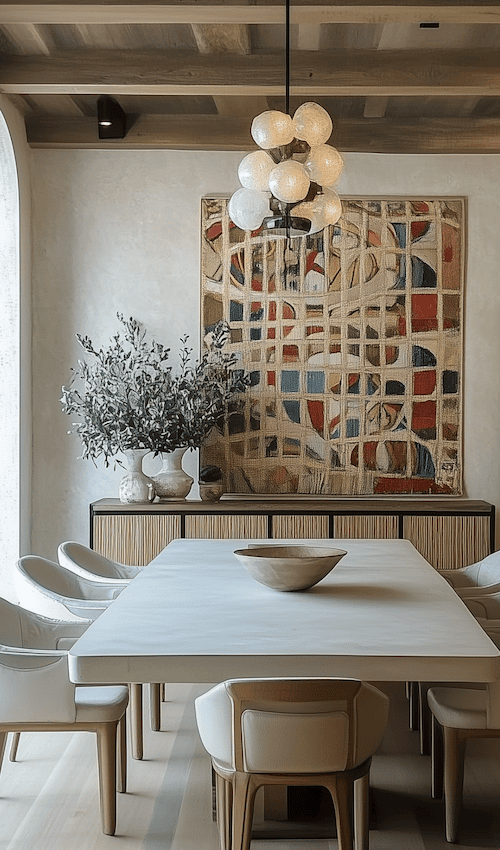 modern dining room decor ideas large DIY statement art on wall