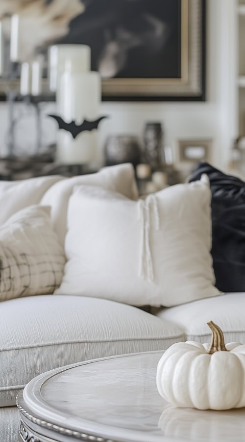 living room decorated with Stylish Subtle Halloween Aesthetic For Classy Decorations