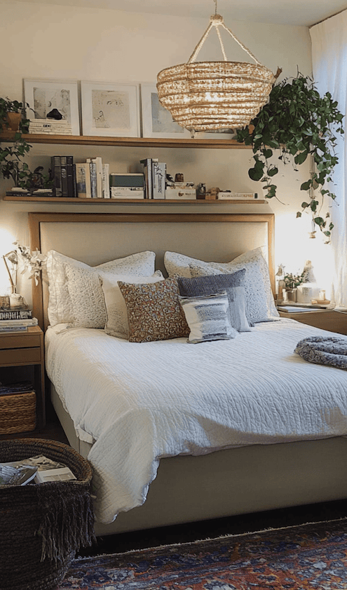 earthy dorm room decorated with plants beautifully