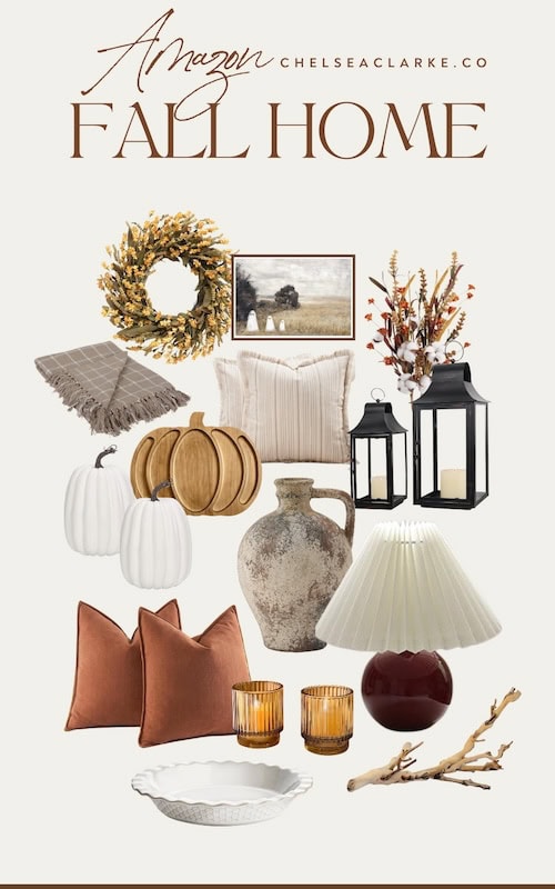 a collage of affordable Amazon fall home decor finds