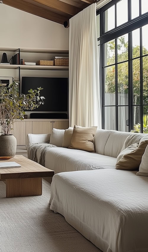 Elegant modern moody living room on a sunny day