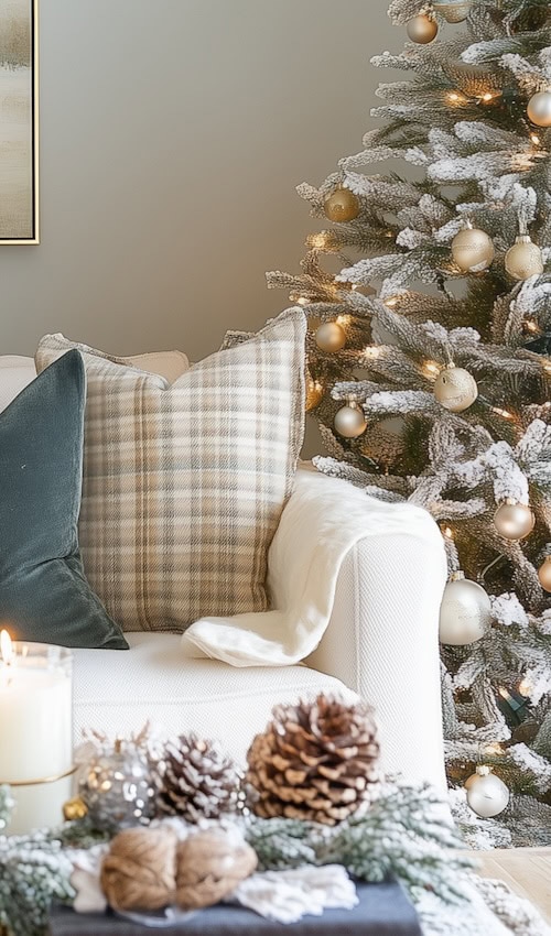 cozy living room coffee table decorated with classy christmas decor