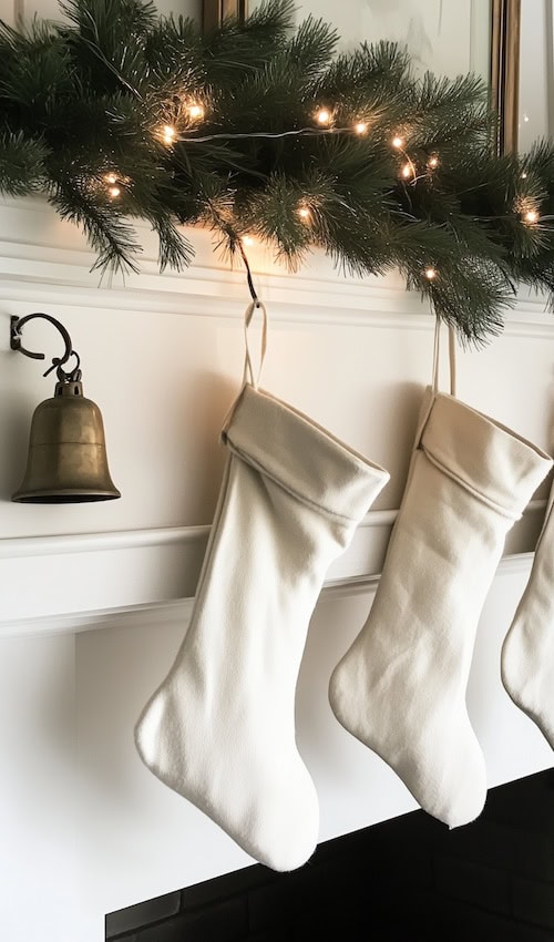 wto knit stockings on mantel ready for Christmas morning