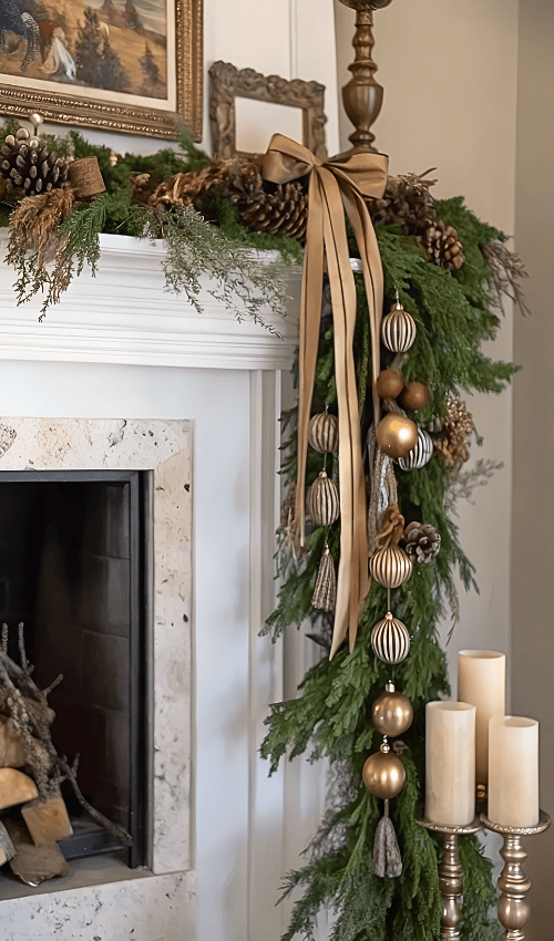 French country Christmas mantel: Elegant garland ideas