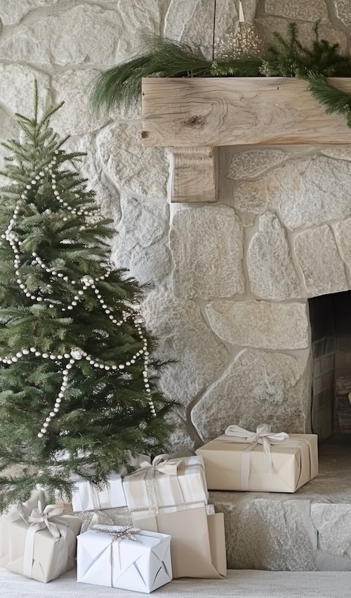 elegant christmas tree decor in French cottage