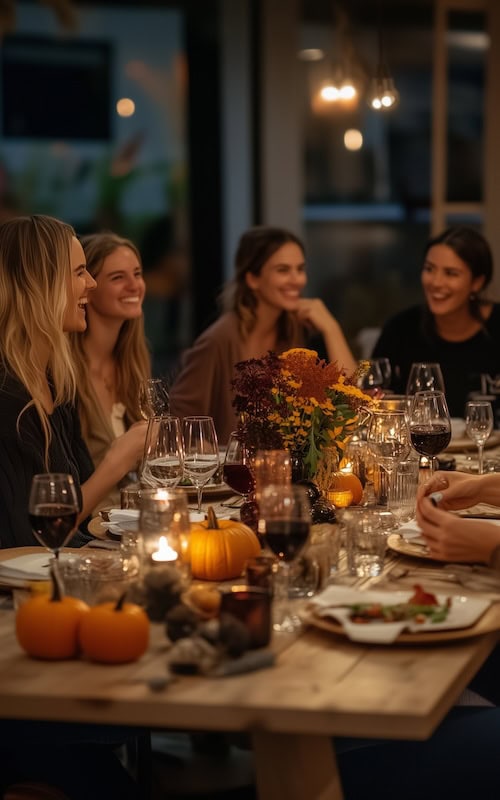 friends gather for friendsgiving in november