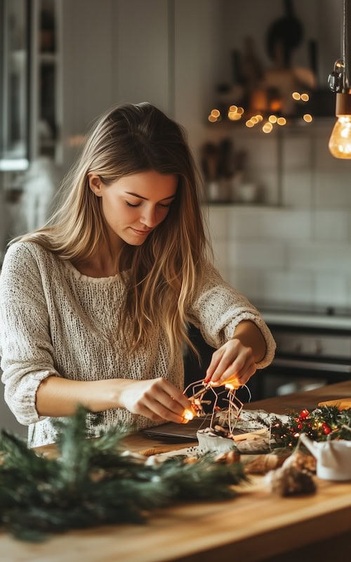 crafty women creates DIY holiday decorations in november