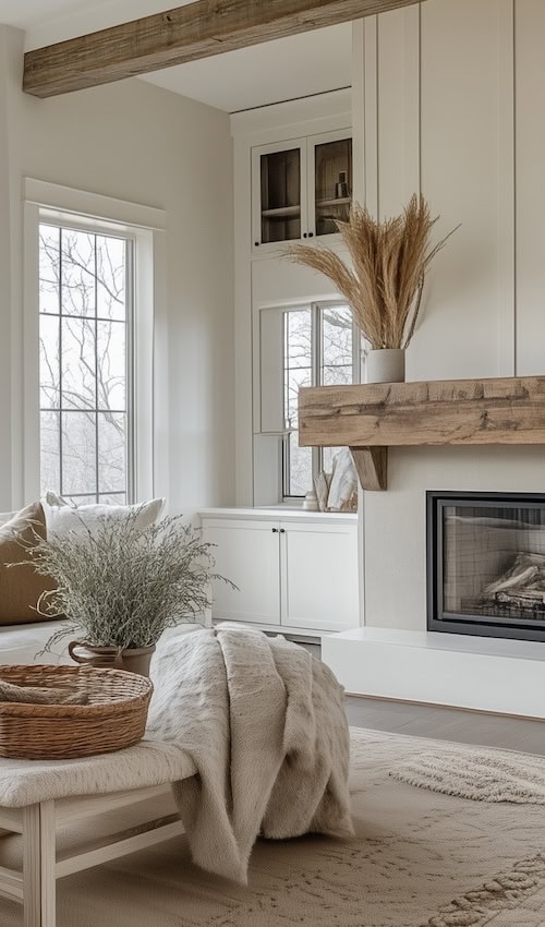 Living room with fireplace modern farmhouse style