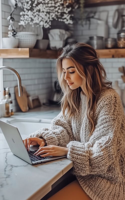 woman on laptip computer plans Things To Do In November - planning for black friday deals shopping