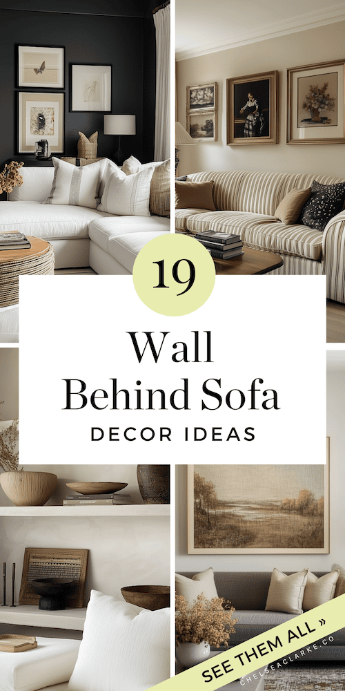 4 different living rooms with wall behind sofa decor ideas