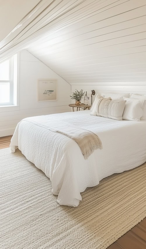 coastal style attic bedroom with white decor