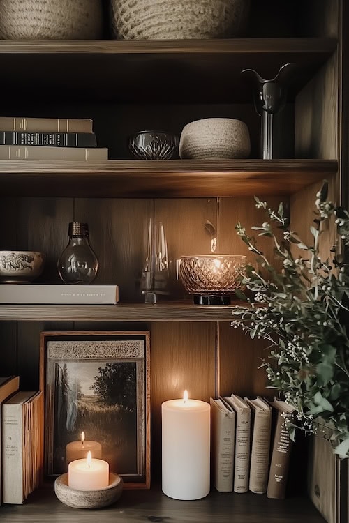 books and decor add height to shelf styling