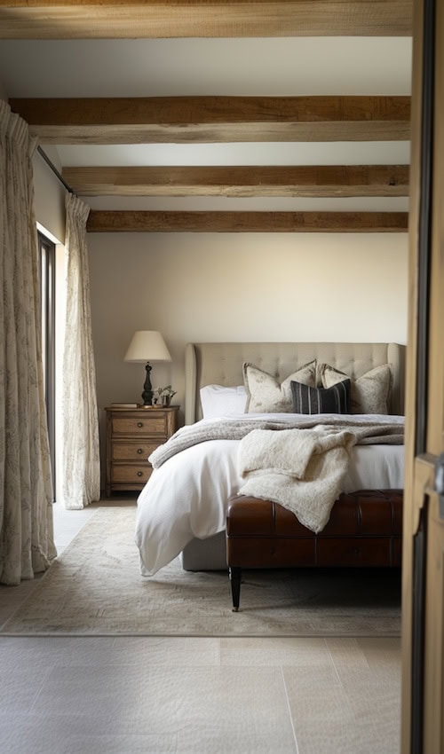 designer shares beautiful modern french country bedroom in cottage